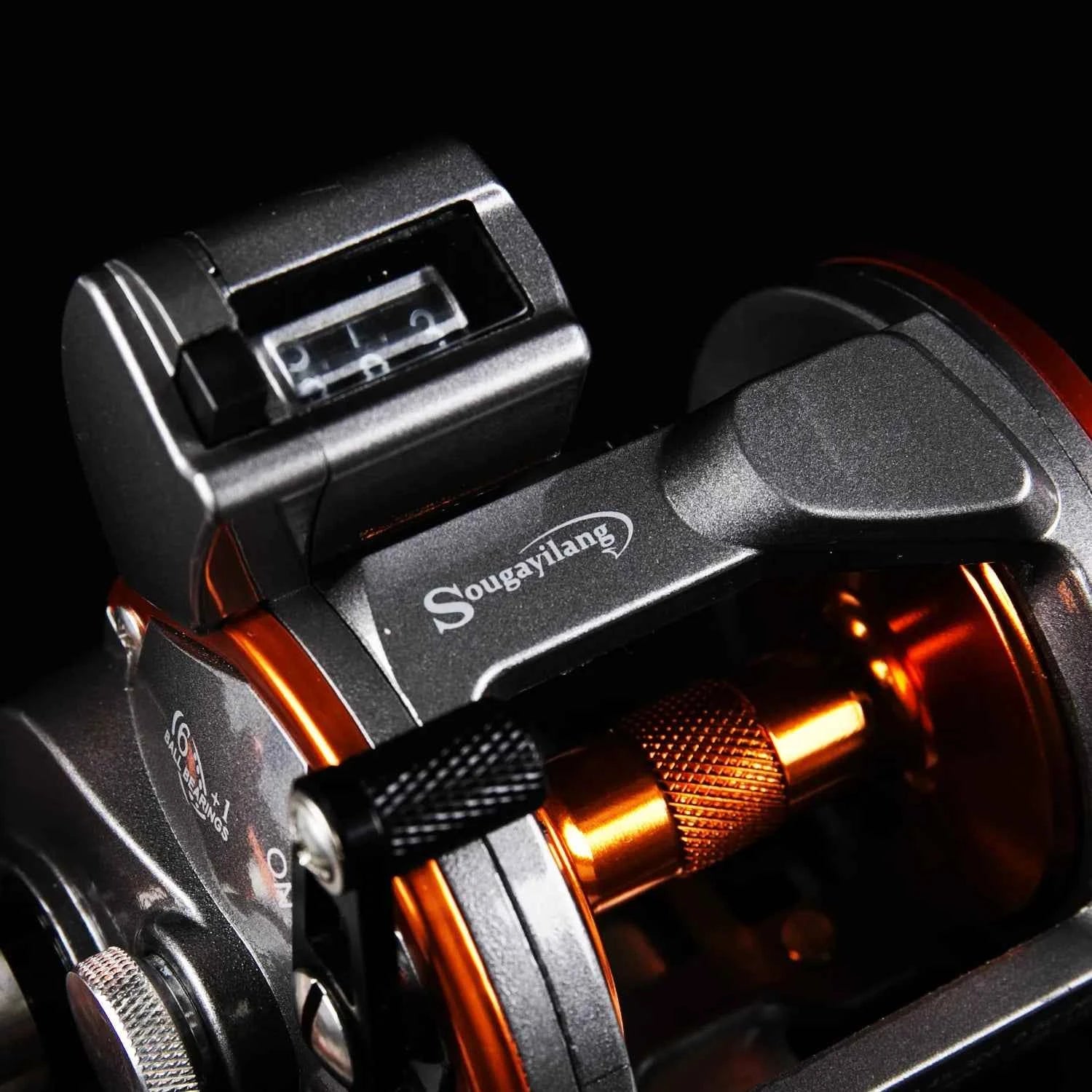 Sougayilang Line Counter Trolling Reel Conventional Level Wind Fishing Reel for Sea Bass Grouper 4.1:1/6+1BB Max Drag 30Kg