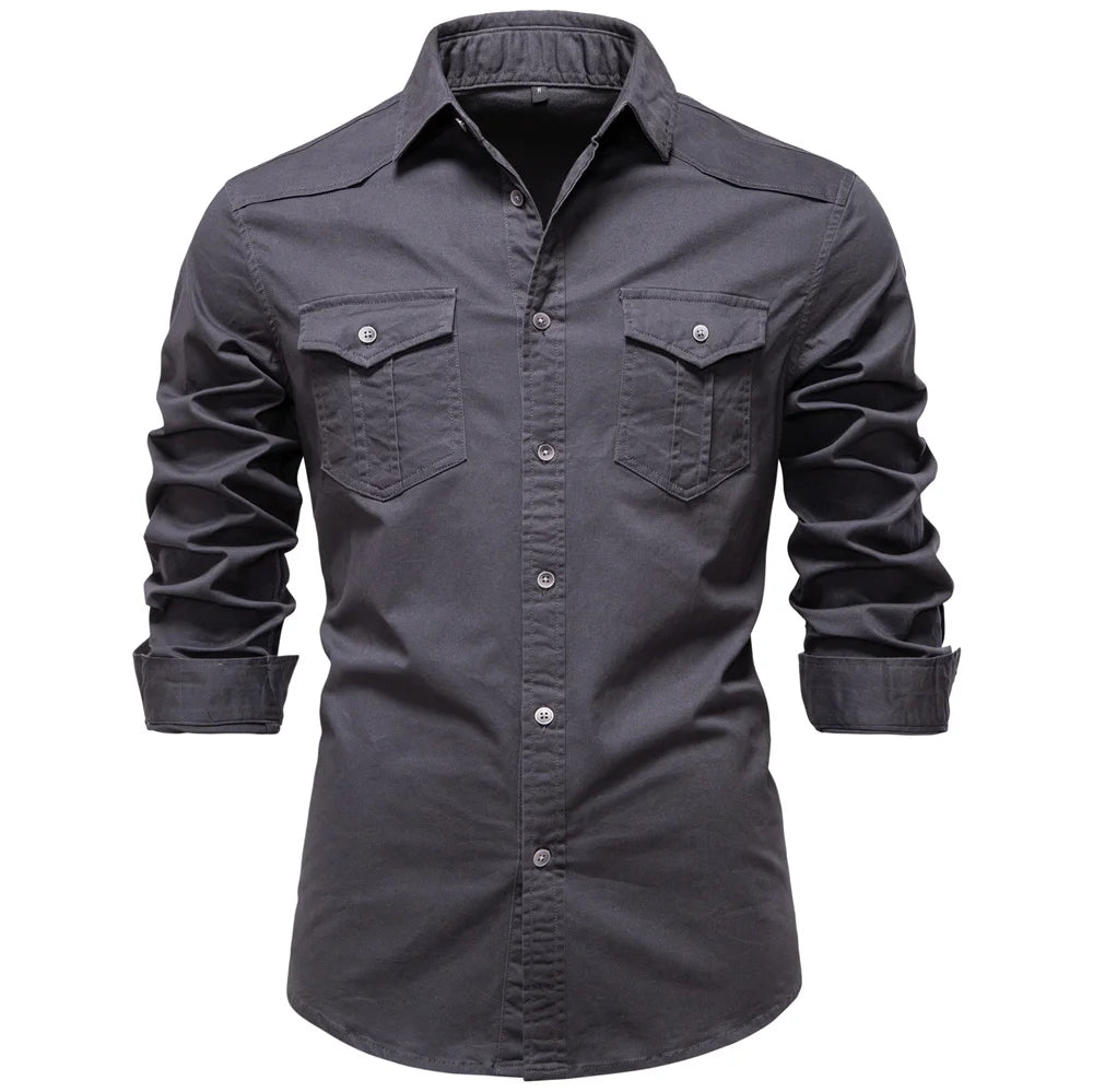 AIOPESON 2025 Business Cotton Pocket Shirt Men Long Sleeve Quality Casual Shirts for Men Casual Slim Fit Solid Color Men Shirts