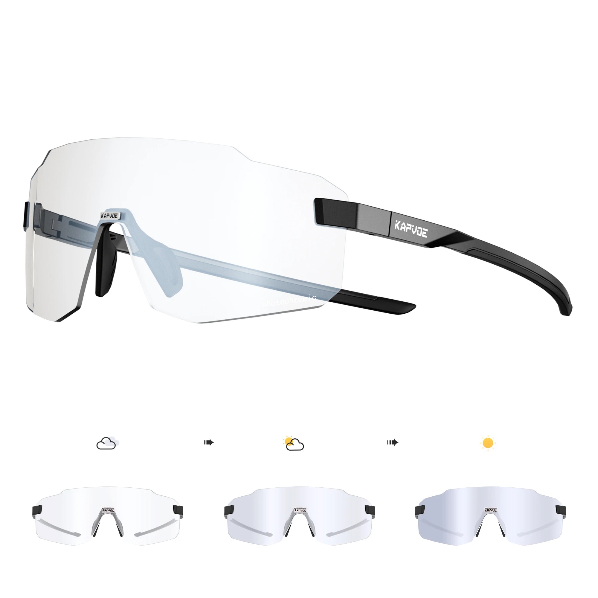 Kapvoe Photochromic Cycling Glasses – UV400 Lightweight MTB Bike Eyewear for Running, Skiing & Outdoor Sport