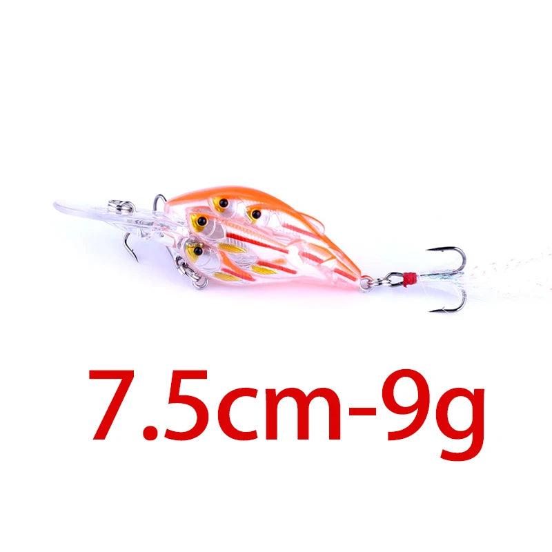 75mm 9g Floating Crankbait Fishing Lure – Swimbait Wobbler with Rattle & 3D Eyes