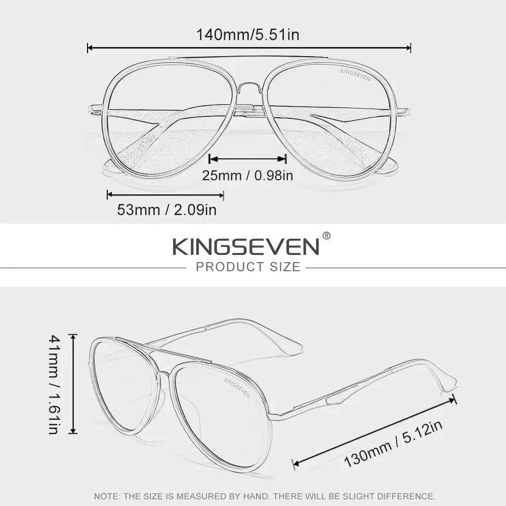 KINGSEVEN 7936111 Compact Pilot Sunglasses – TAC Polarized, UV400, Plastic Frame, Unisex