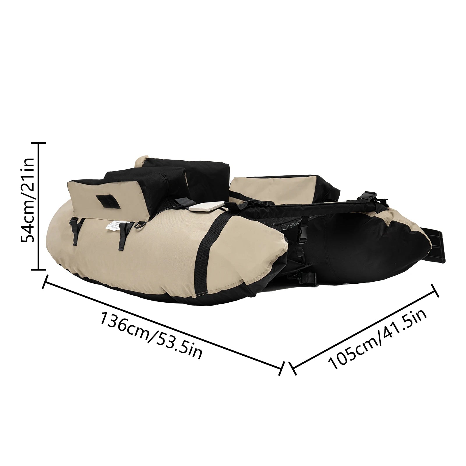 Outdoor Inflatable Fishing Boat Khaki Portable Fishing Raft 286.6LBS Load 90-180° Adjustable Backrest for Ocean/River Fishing