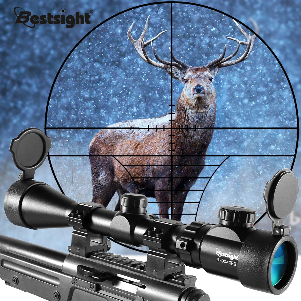 Riflescope 3-9x40 Rifle Sniper Scope Red or Green Illuminated Optical with Mounts Fit Free Crosshair