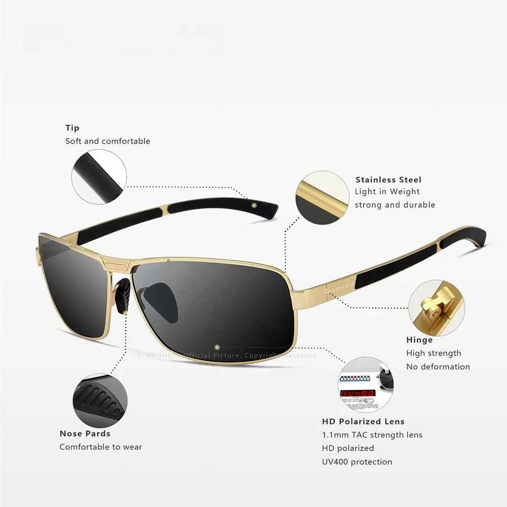 YIMARUILI 2490 Polarized Rectangle Sunglasses – Alloy Frame, UV400, Big Size 149mm