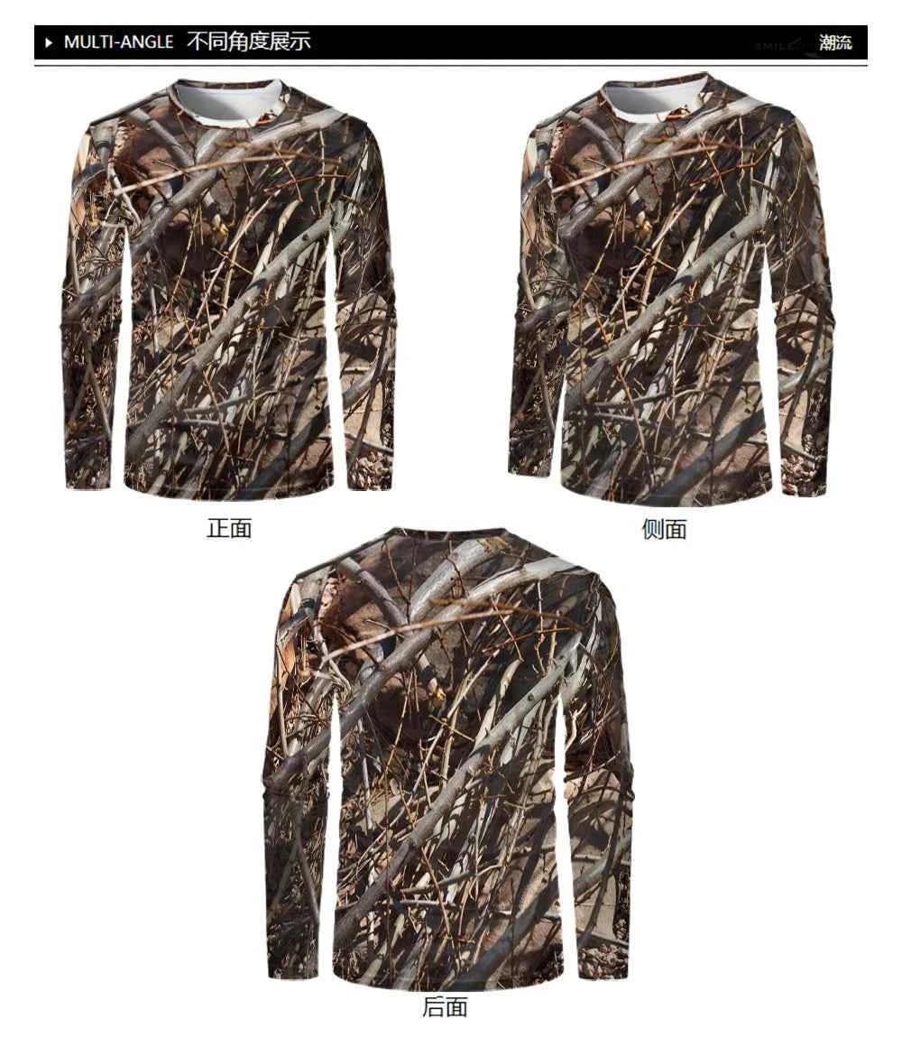 Camouflage Hunting Long Sleeve Men T-shirt Outdoor Sports Tactical Training Clothes Tee Hiking Fishing Camping Quick Drying Tops