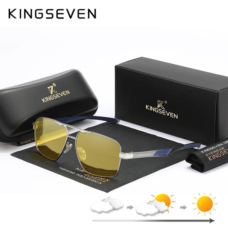 KINGSEVEN 7719 Aluminum Sunglasses – Photochromic, Night Vision & Standard Lens Options, Polarized, UV400, Unisex