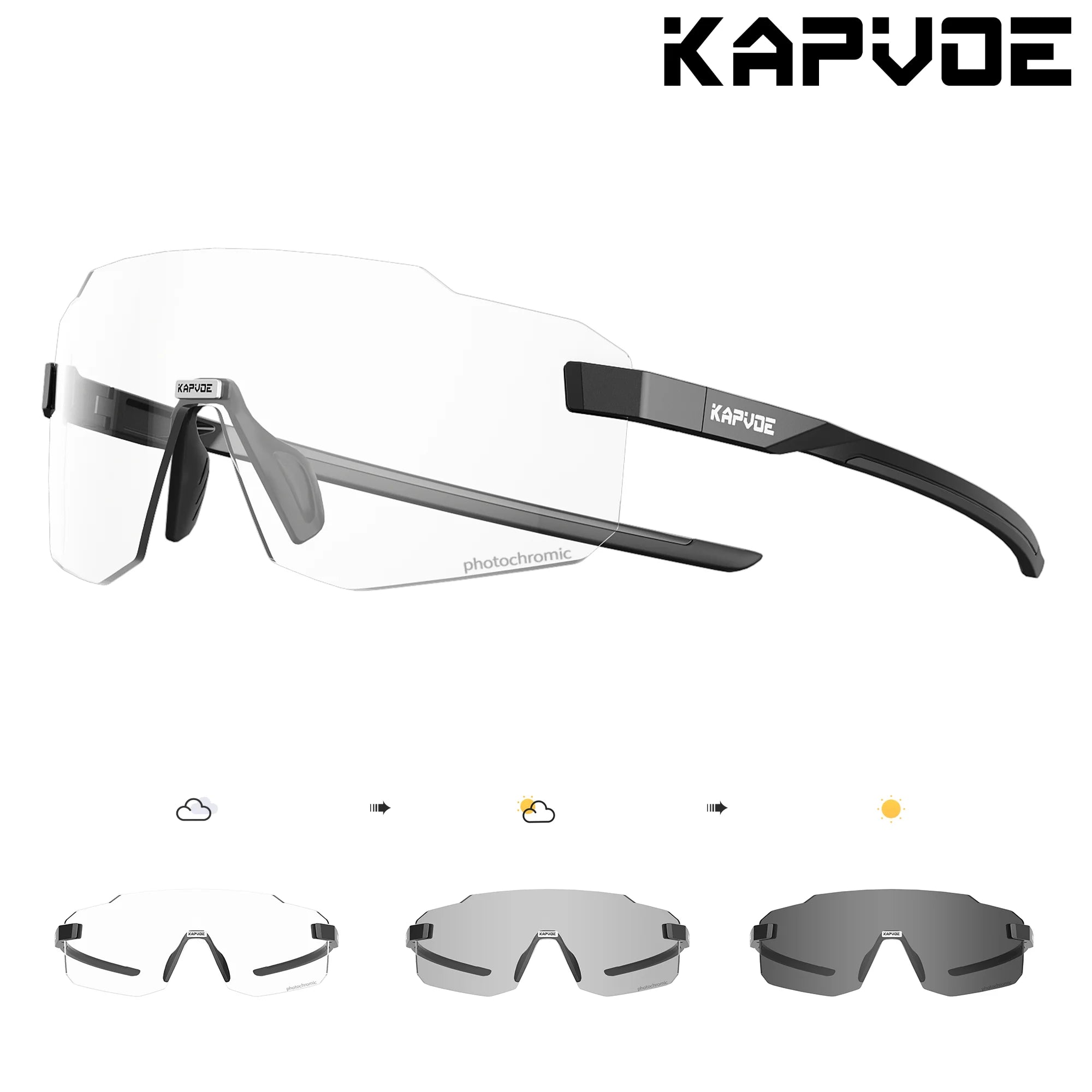 Kapvoe Photochromic Cycling Glasses – UV400 Lightweight MTB Bike Eyewear for Running, Skiing & Outdoor Sport