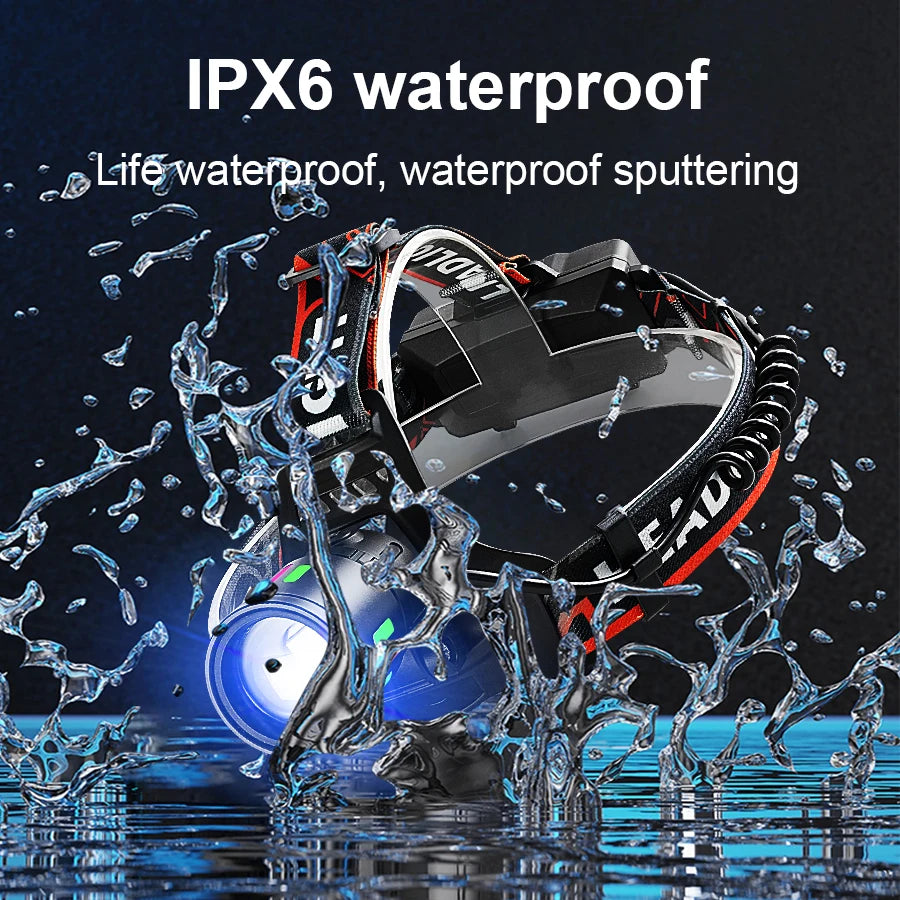 White Laser LED Headlamp – 50W Rechargeable Long-Range Head Torch for Camping, Fishing & Hunting