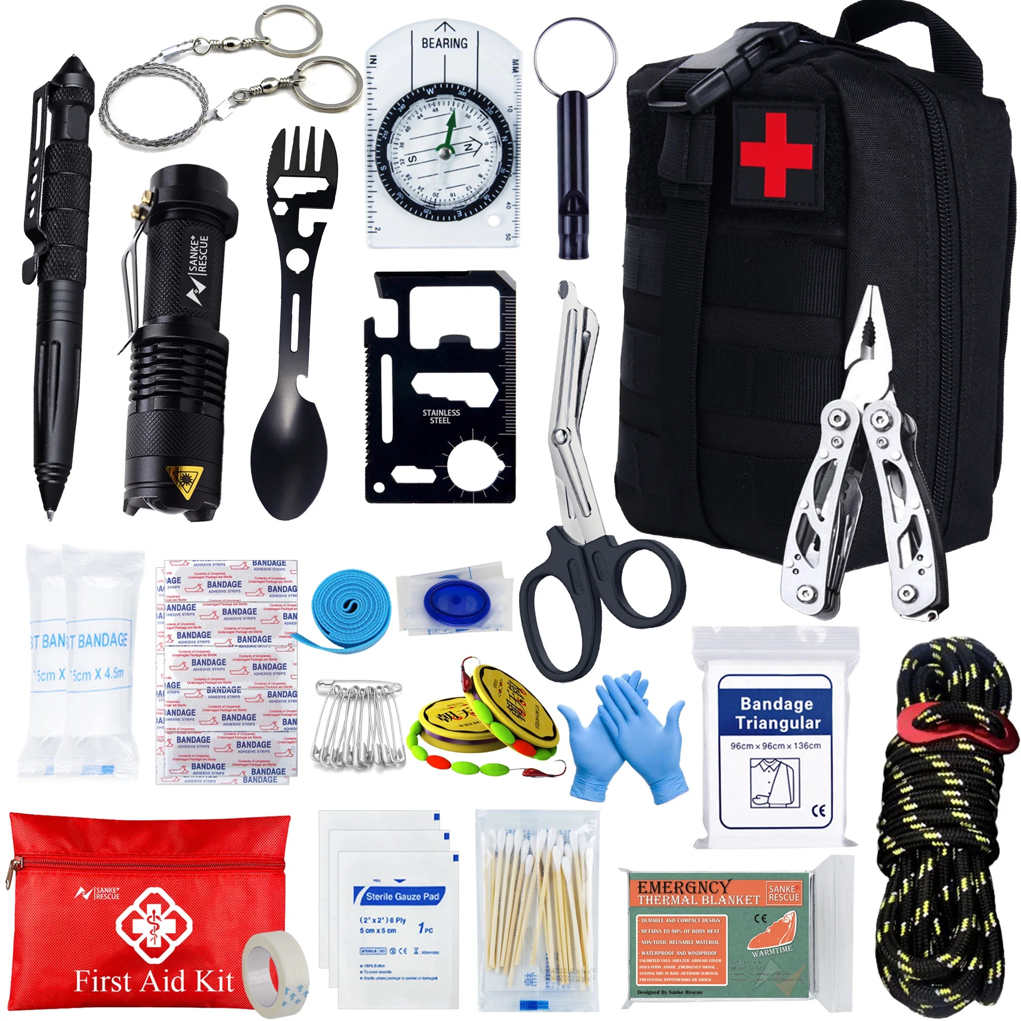 Survival First Aid Kit Survival Full Set Outdoor Gear Emergency Kits Trauma Bag Camping Hiking