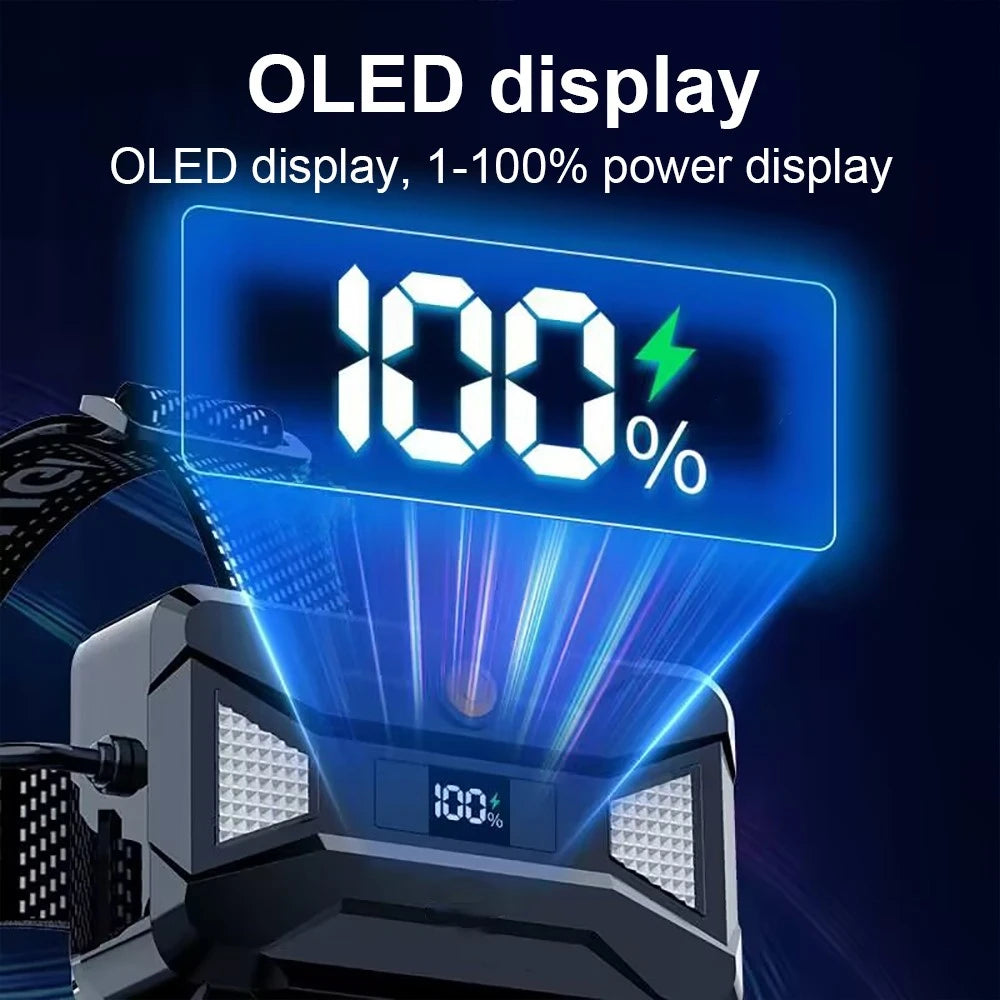2026 New Super Powerful Headlamp 800W LED IR Sensor Headlight Rechargeable Head Flashlight 5000 Meter Head Lamp Fishing Lantern