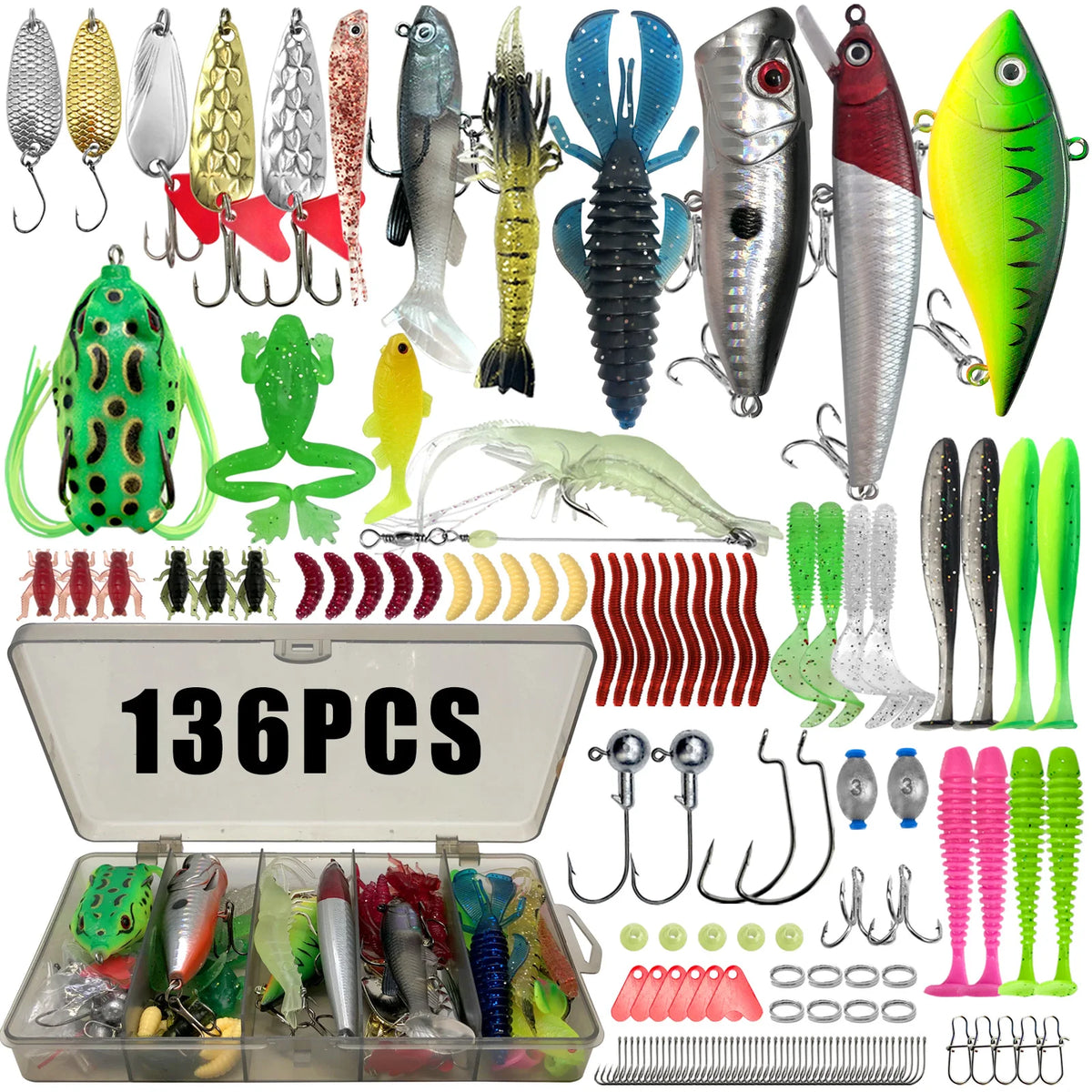 Complete Fishing Lure Kit with Tackle Box – 86 / 88 / 136 / 149 / 366pcs for Trout, Pike & Bass