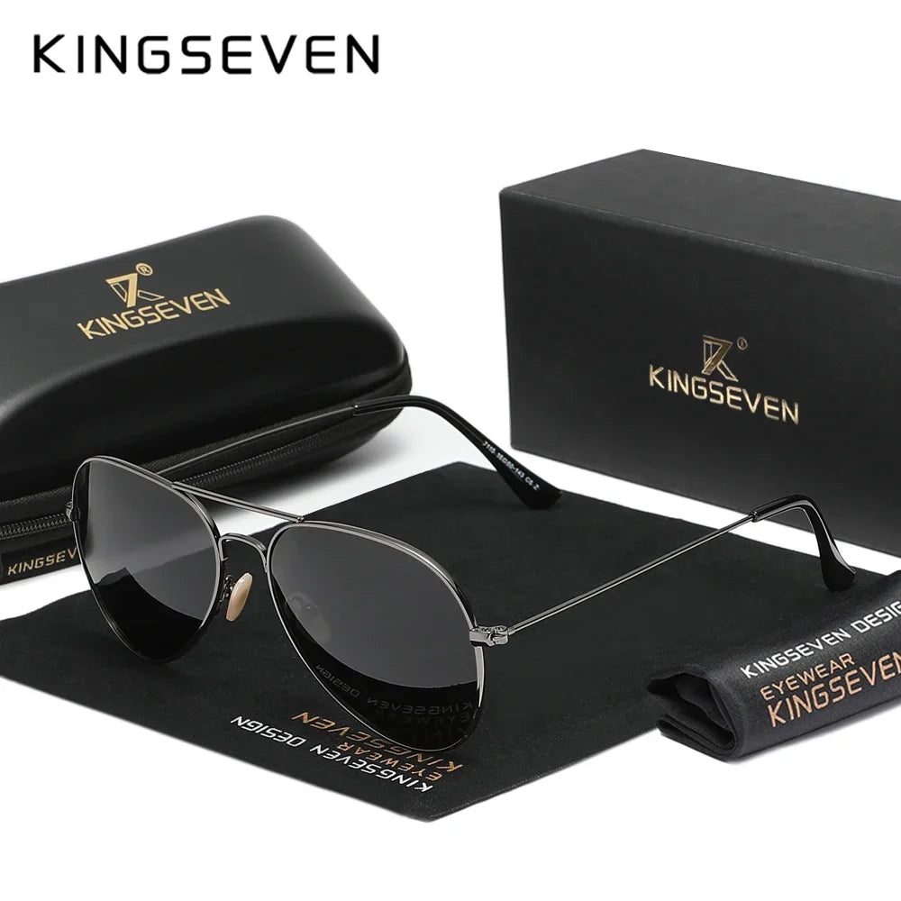 KINGSEVEN 7115 Pilot Polarized Sunglasses – Alloy Frame, Mirror, UV400, Unisex