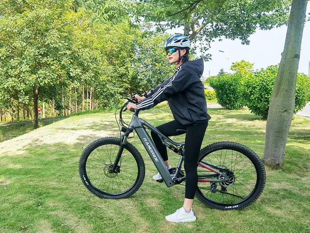 Electric Bicycle RANDRIDE YG90 1000W 48V17AH Hydraulic Brake E-bike with Full Suspension 21 Gears Shift Free Rack Electric bike
