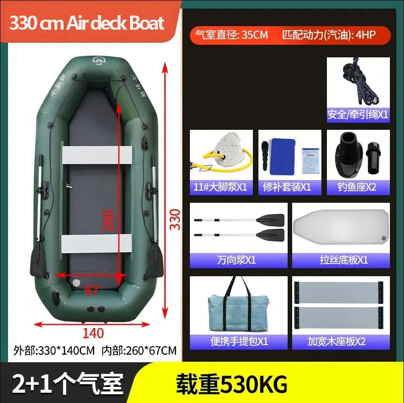 1.75~3.6m Green Fishing Kayak PVC Inflatable Boat with Air Deck Bottoms Set Fishing Boat Raft Rubber Dinghy Inflatable Clip Net