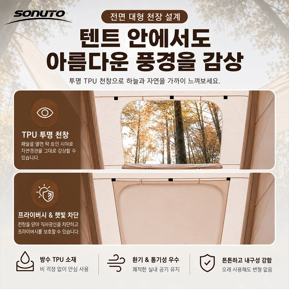 Sonuto 6.3m² Inflatable Air Tent – 4-Season Glamping Tent with Wood Stove Jack & TPU Skylight