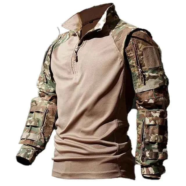Men Outdoor Tactical Shirts Solid Training Long-Sleeve T-Shirt Tops Wear-Resistant Hunting Shirt Multi-Pocket Adventure Workwear