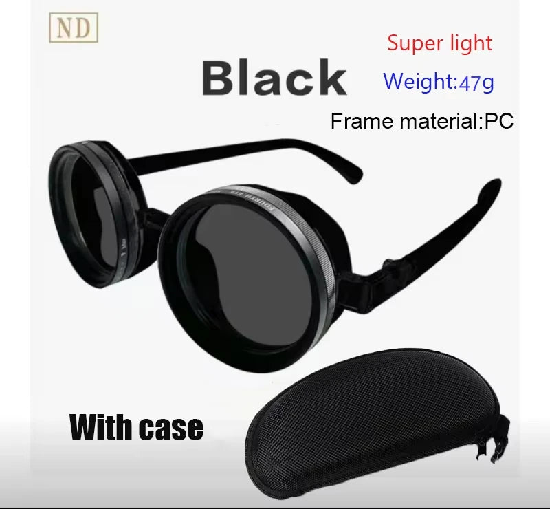 lafforgue ND9 Adjustable Dimming Steampunk Sunglasses – 9-Level ND Filter, Leather Side Shields, UV400, Unisex