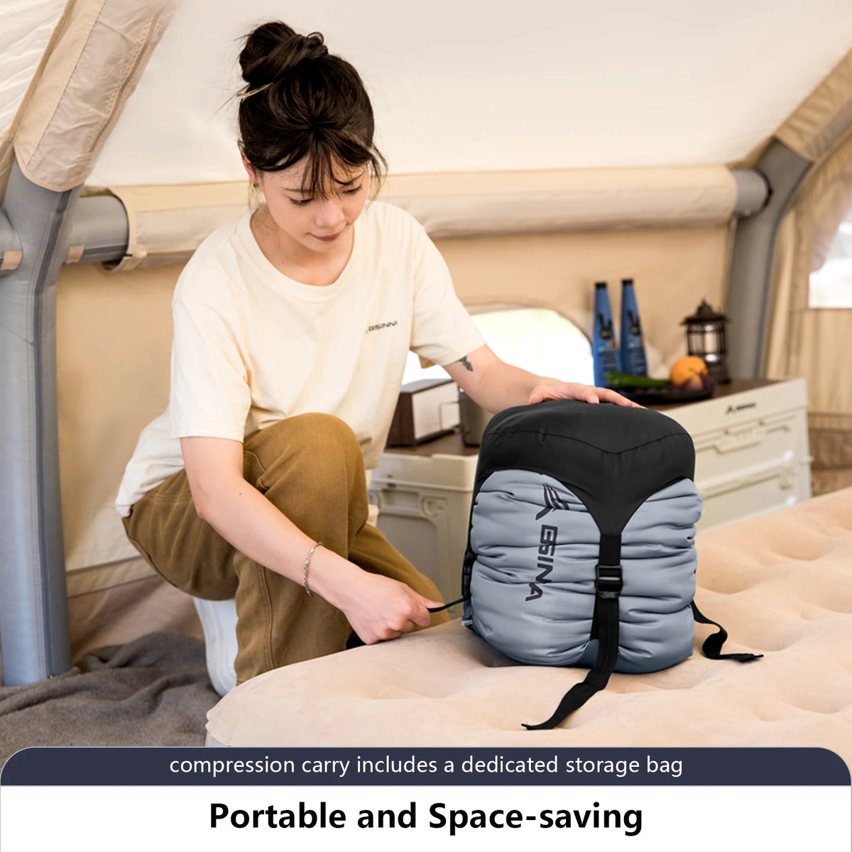 Bisinna SL096 Heated Sleeping Bag – USB Electric, 3-Heat Zones, 0°C to -10°C, Hooded Envelope, Adult