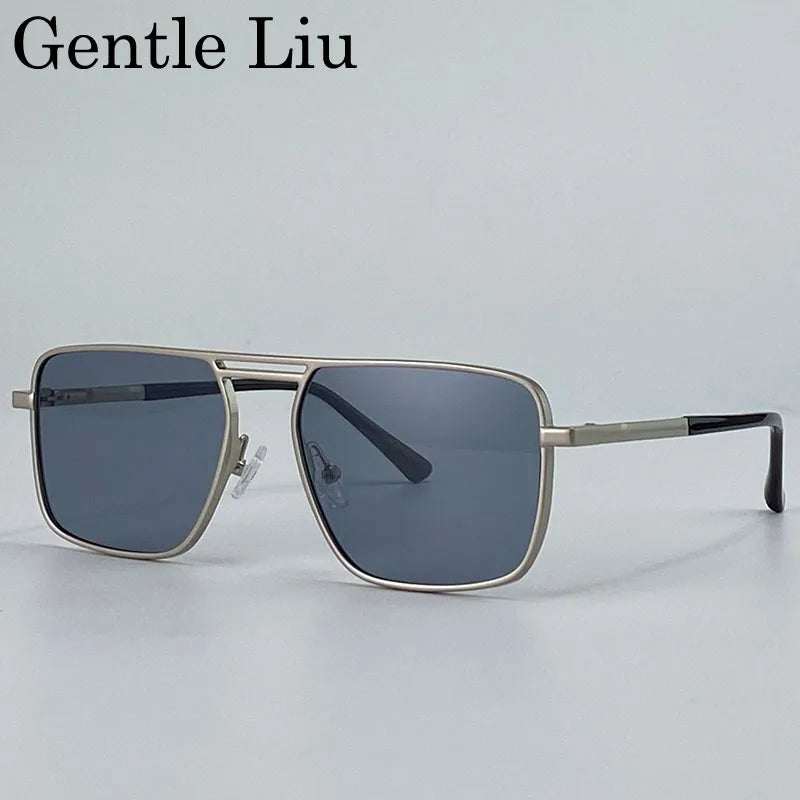 GENTLE LIU KSL-98280 Oversized Double Beam Square Sunglasses – Alloy Frame, UV400