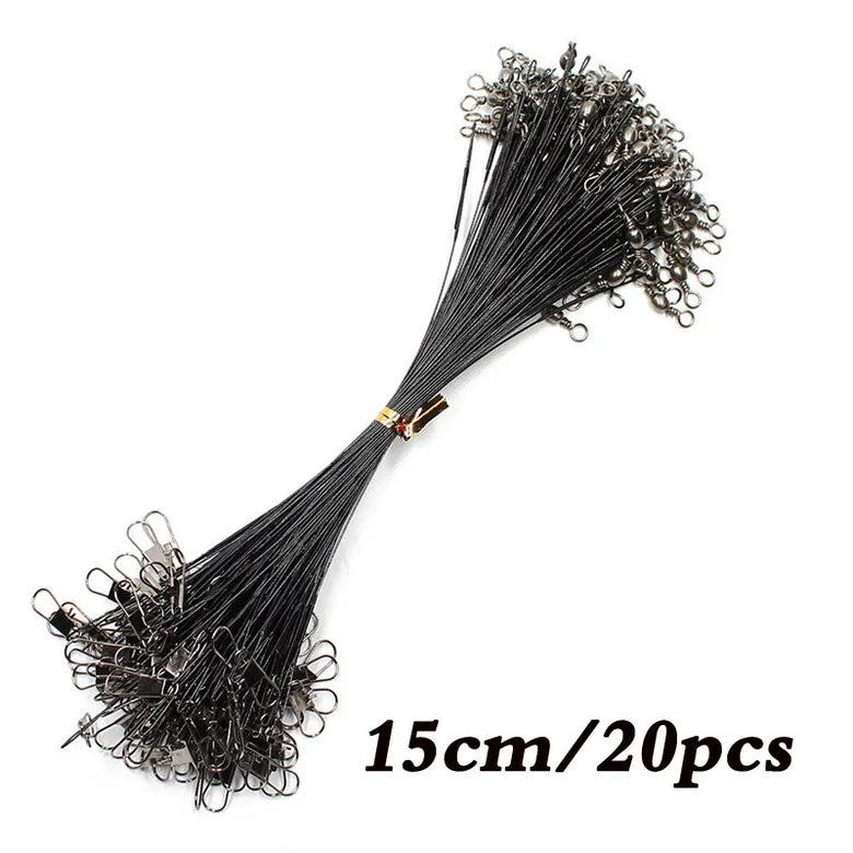 Anti Bite Steel Fishing Line Steel Wire Leader With Swivel Fishing , Leash Fishing Wire 15cm 20cm 30cm