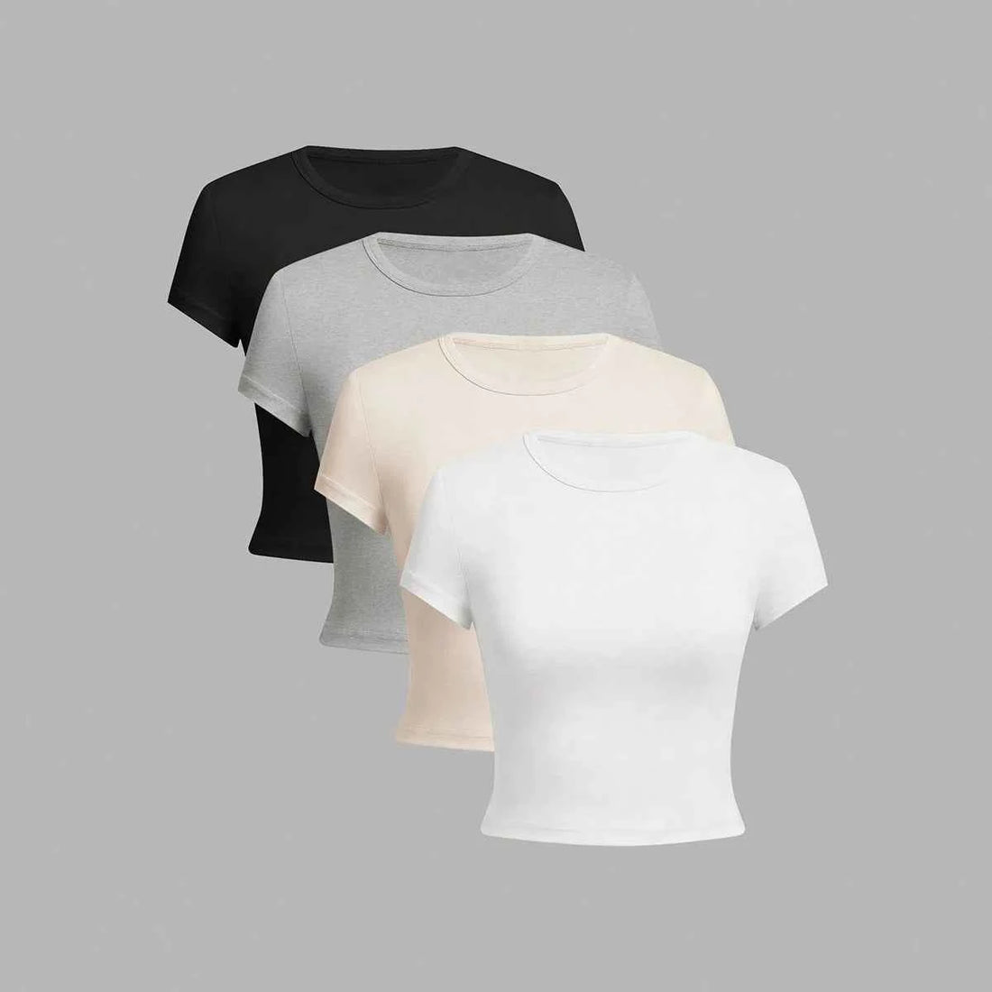 4 pieces Solid color basic short sleeved tight fitting T-shirt for women&