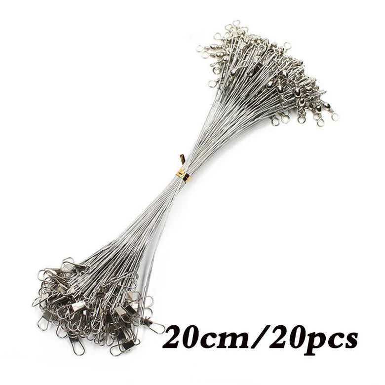 Anti Bite Steel Fishing Line Steel Wire Leader With Swivel Fishing , Leash Fishing Wire 15cm 20cm 30cm