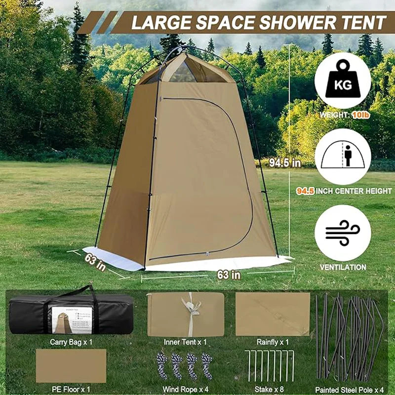 Privacy Shower & Toilet Tent – 150D Oxford, Waterproof, 4-Season, 160×160×240cm