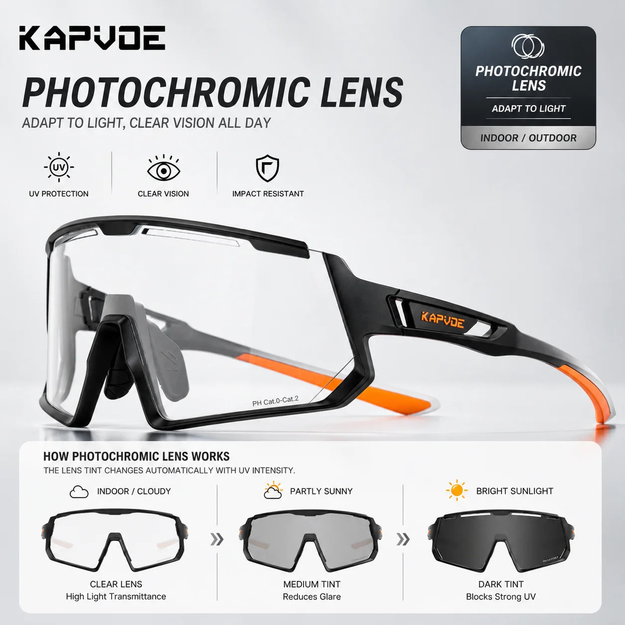 Kapvoe Photochromic Sunglasses for Men Cycling Glasses UV400 Sports Outdoor MTB Baseball Eyewear Women Sunglasses Cycling
