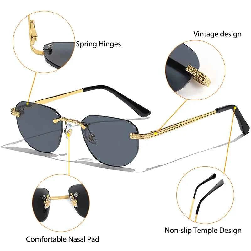 Retro Rimless Pilot Sunglasses – UV400 Copper Frame for Men & Women