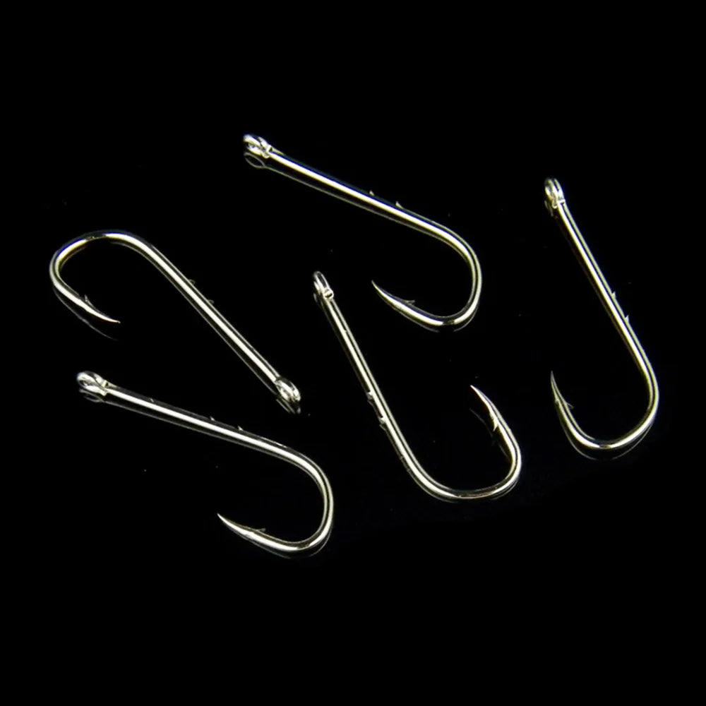 Long Shank Barbed Fishing Hooks – Carbon Steel, Sharp Point, Corrosion Resistant, 50 or 100 pcs