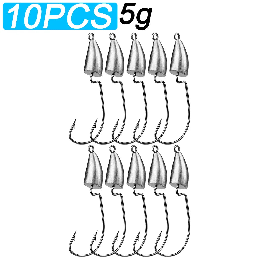 10PCS Metal Jig Head Worm Hook 3.5g 5g 7g 10g 20g Weight Crank Fishhook Gear Sinker Pesca for Soft Lure Texas Rig Fishing Tackle