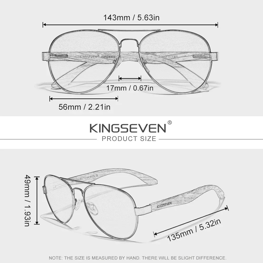KINGSEVEN 5518 Zebrawood Pilot Sunglasses – TAC Polarized Mirror, UV400, Unisex