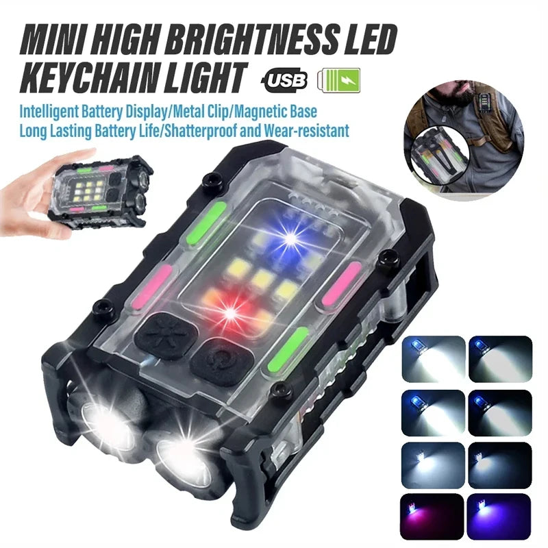 Mini LED Flashlight 1000LM USB Rechargeable COB Work Lights IPX4 Waterproof Keychain Light Lantern for Outdoor Camping Hiking