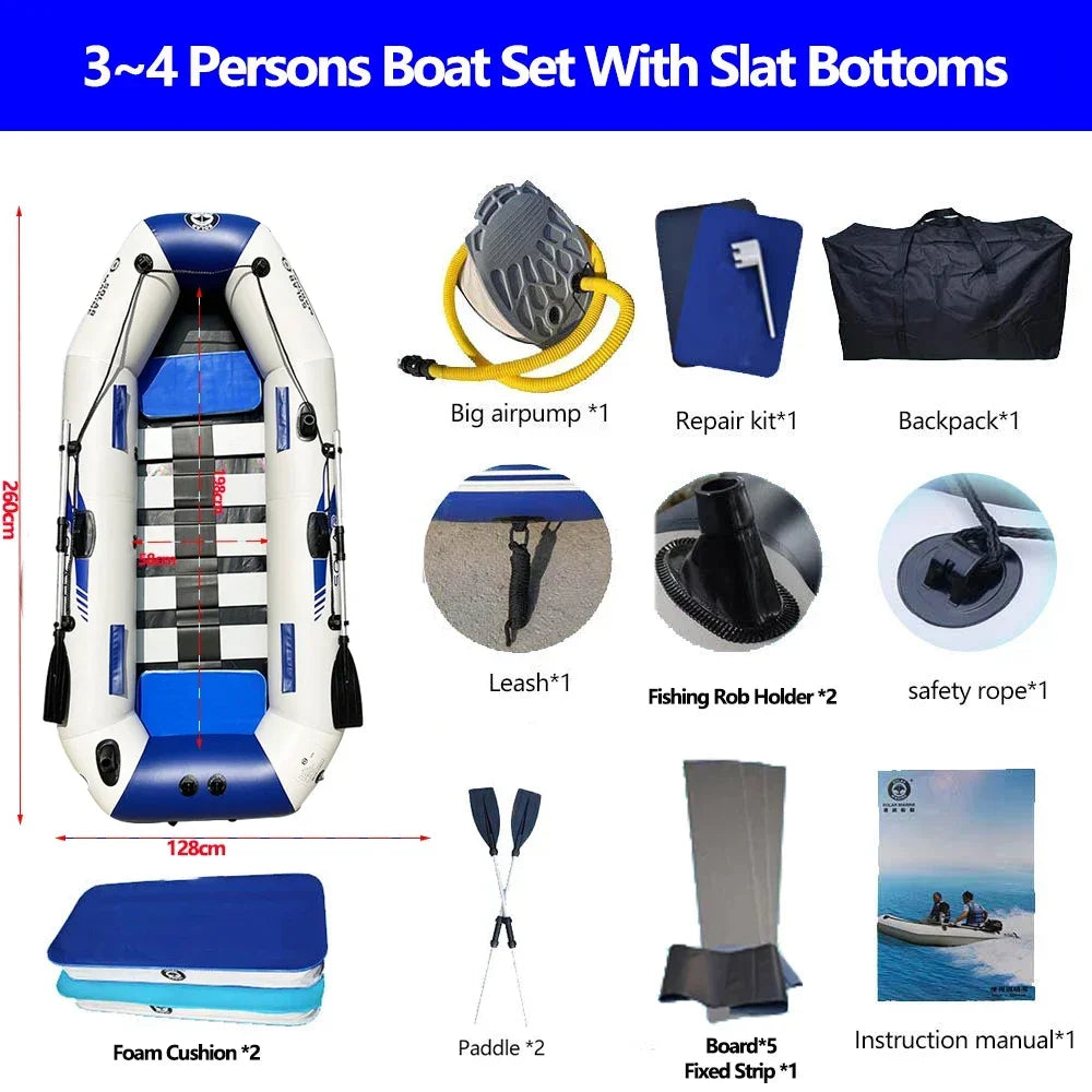 1.75-3.3m PVC Inflatable Kayak Fishing Boat with Slats Bottom for 1~6 Persons Canoeing Outdoor Water Sports Vacation Accessory