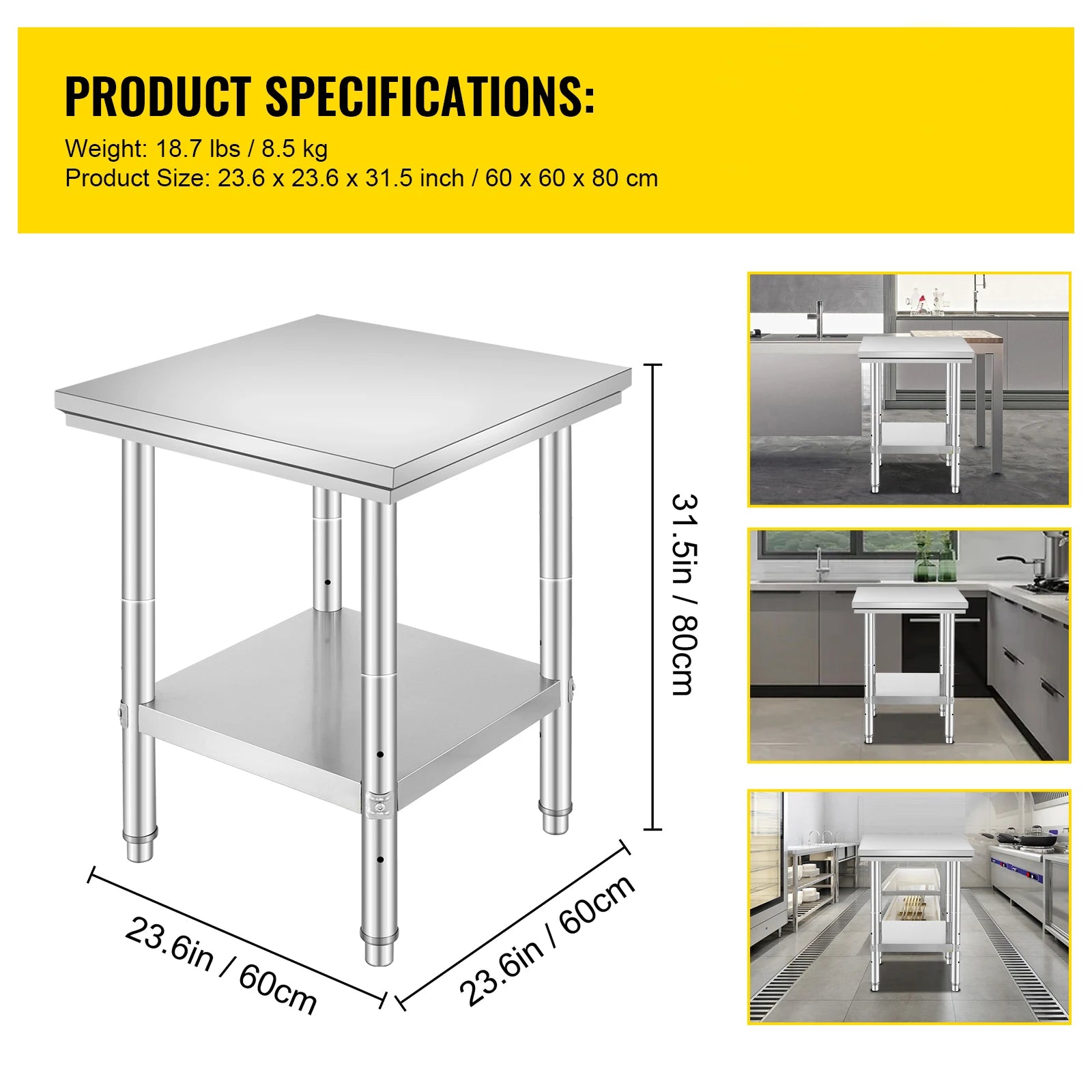 SucceBuy Stainless Steel Kitchen Work Bench Commercial Catering Table Worktable w/Undershelf 330LBS 286LBS for Restaurant