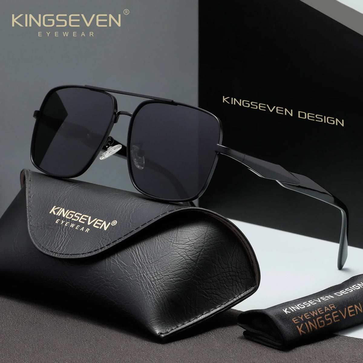 KINGSEVEN 7613 Alloy Sunglasses – Polarized Mirror, Anti-Reflective, UV400, Square, Unisex