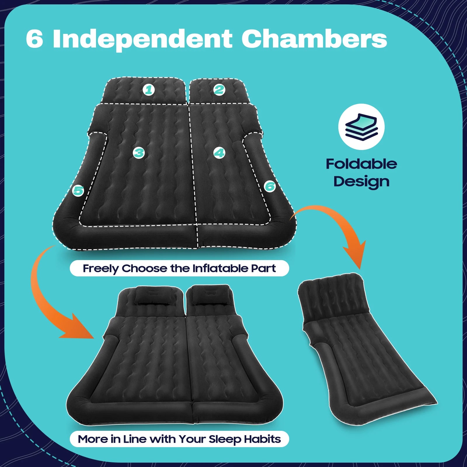 Universal Inflatable Car Bed Mattress Set w Air Pump Foldable Flocking Air Cushion for Trunk Back Seat Camping Travel Sleeping