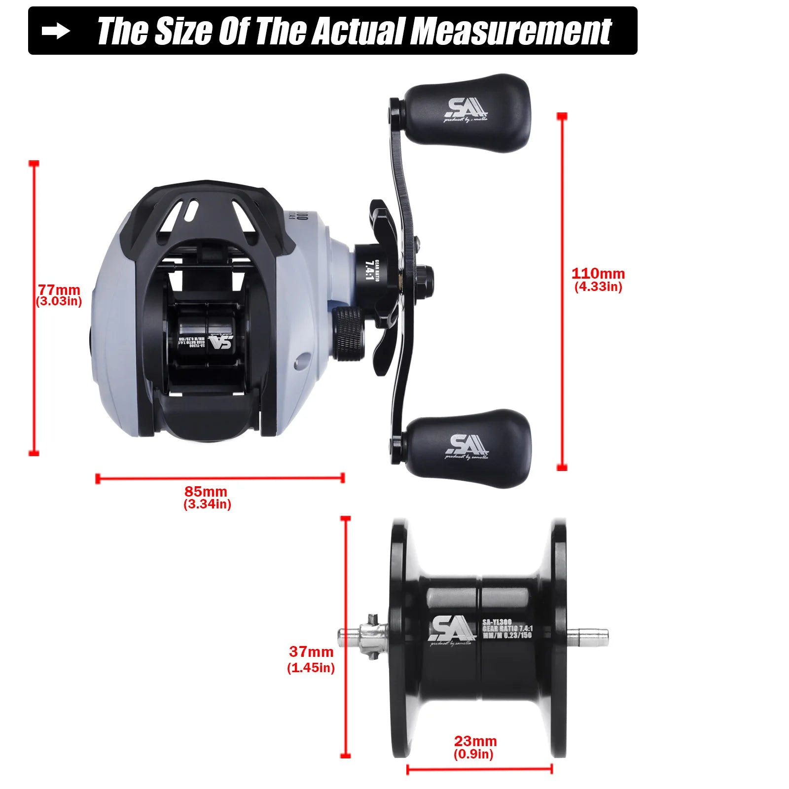 YL300 Baitcasting Fishing Reel – 6+1BB 7.4:1 Gear Ratio 10KG Drag Short-Shaft Spool for Snakehead, Lake & Ocean Fishing
