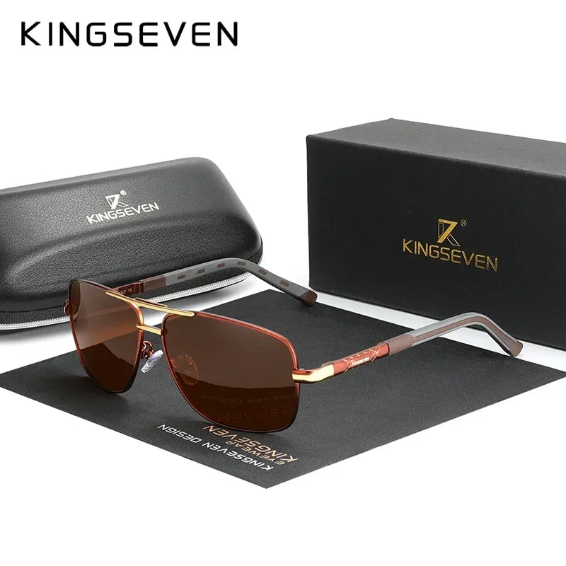 KINGSEVEN 724543 Al-Mg Sunglasses – Polarized, UV400, Tall Narrow Rectangle, Unisex