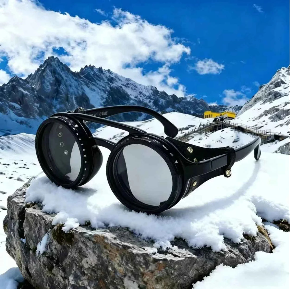 lafforgue ND9 Adjustable Dimming Steampunk Sunglasses – 9-Level ND Filter, Leather Side Shields, UV400, Unisex