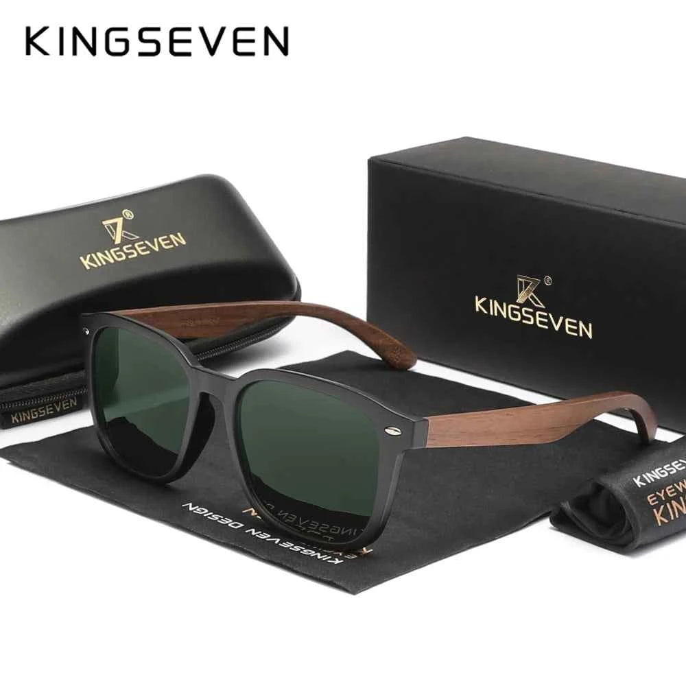 KINGSEVEN W5521 Black Walnut Wood Polarized Sunglasses – Handmade, UV400, Men’s