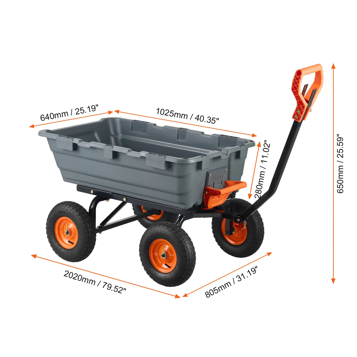 SucceBuy Heavy-Duty Garden Dump Cart – Poly Dump Wagon, 10" Wheels, 2-in-1 Handle, 600 or 1500 lbs Capacity