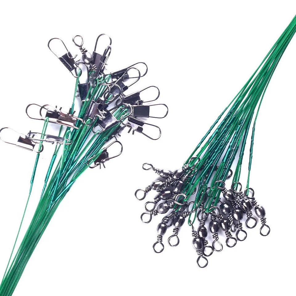 Anti Bite Steel Fishing Line Steel Wire Leader With Swivel Fishing , Leash Fishing Wire 15cm 20cm 30cm
