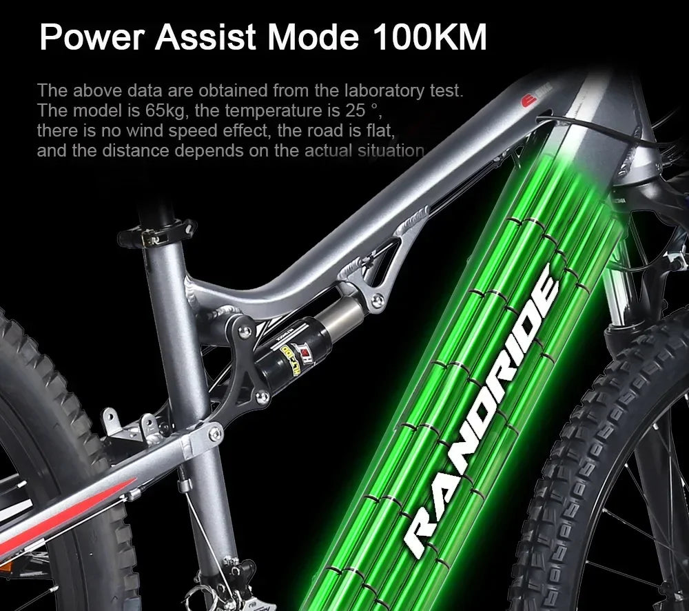 Electric Bicycle RANDRIDE YG90 1000W 48V17AH Hydraulic Brake E-bike with Full Suspension 21 Gears Shift Free Rack Electric bike
