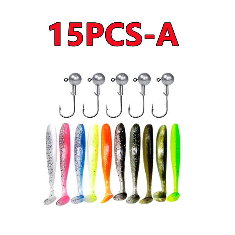 Soft Silicone Worm Fishing Lures with Jig Head Hooks | 15, 20 & 40 Pack | Assorted Colors | Bass & Finesse