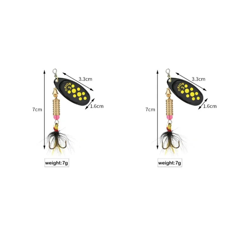 1/2pcs Metal Hard Bait Rotating Spinner Fishing Lure Spoon Sequins Wobblers Bass Pesca With Feather Hooks 3.5g/4.5g/7g/9g/12g