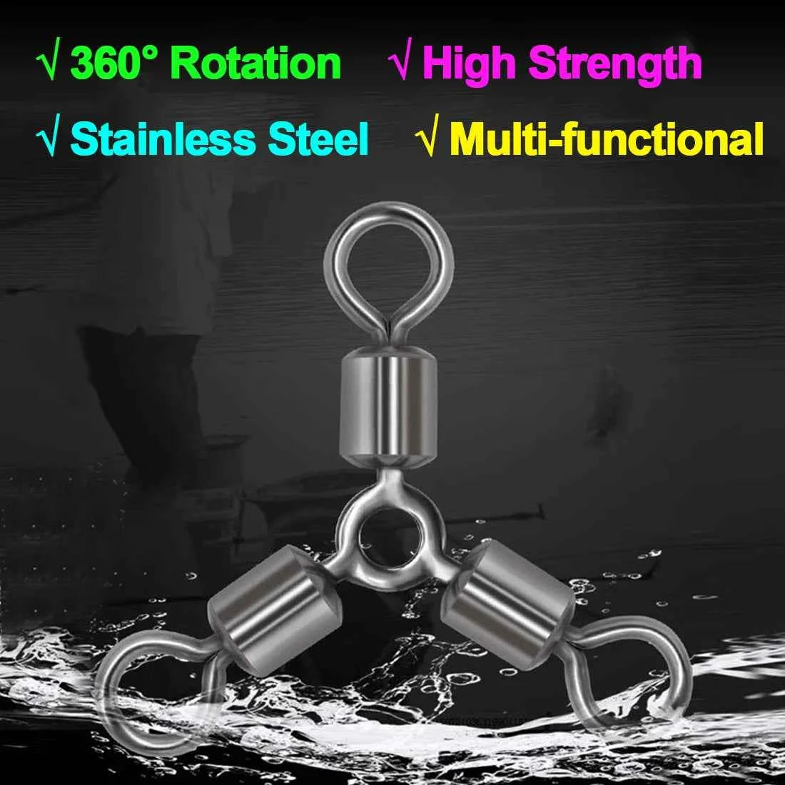 Three-Way Swivels – Stainless Steel | Black Chrome | 7 Sizes | Bottom Rig & Break-Away Leader | 15, 30 & 60 Pack