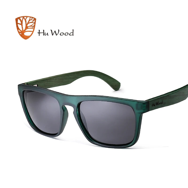 HU WOOD 8002 Zebra Wood Sunglasses – Polarized Mirror, UV400, Tall Rectangle, Unisex