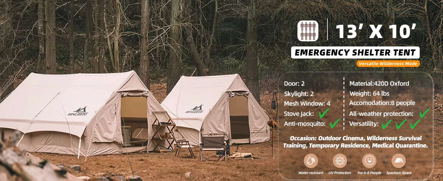 SENLEETO 6-8 Person Inflatable Camping Tent | Stove Jack, AC Vent & Pump Included
