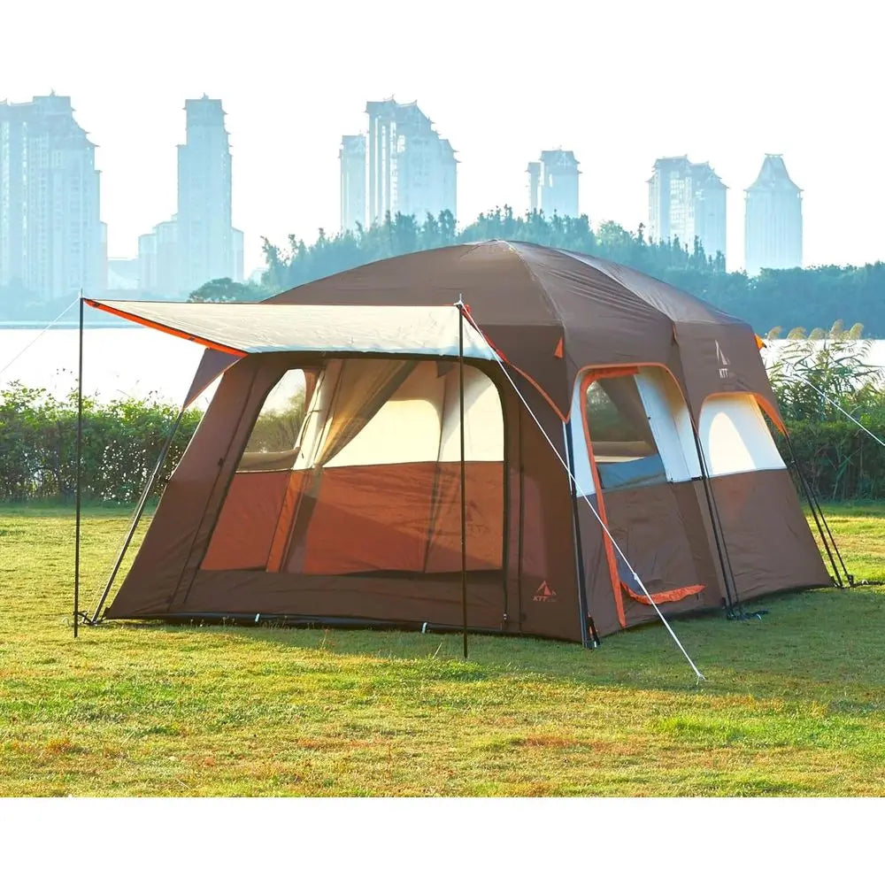 Spacious 6-14 Person Family Cabin Tent with 3 Doors & 3 Mesh Windows for Waterproof Outdoor Adventures
